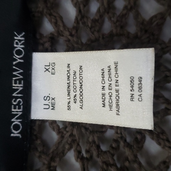 Jones New York Open Crocheted Sweater Womens XL Linen Cotton Daisy Olive - Picture 2 of 7
